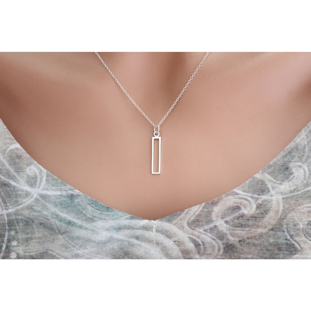 Sterling Silver Openwork Short Rectangle Bar Char… - image 1